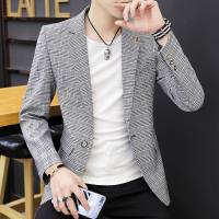 2019春夏新款小西服男韩版薄款格子单西装男士休闲外套修身帅气潮