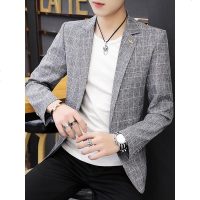 休闲西装男士2019春秋季新款小西服韩版潮流帅气修身单西格子外套