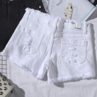 白色牛仔短裤女夏2019新款中低腰韩版毛边破洞显瘦弹力a字热裤潮