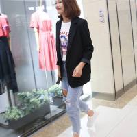 小西服女2019春秋新款黑色宽松中长款百搭chic休闲长袖西装外套女
