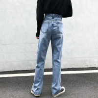 泫雅高腰浅色宽松坠感阔腿直筒牛仔裤女夏薄款显瘦垂感拖地长裤子