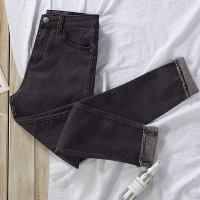 牛仔裤女春秋学生2019新款韩版显瘦网红同款高腰烟灰色九分小脚裤