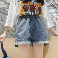 牛仔短裤女夏2019新款高腰宽松显瘦松紧腰泫雅同款a字阔腿热裤潮