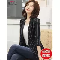 竖条纹小西装外套女中袖2019春装新款韩版修身职业小西服外搭上衣