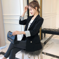 2019春季新款韩版小西装女外套chic上衣黑色休闲西服外套女中长款
