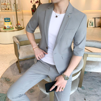 夏季男七分袖中袖西服套装男薄款短袖小西装两件套潮流韩版九分裤