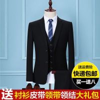 西服套装男士三件套秋季韩版修身小西装职业正装伴郎新郎结婚礼服
