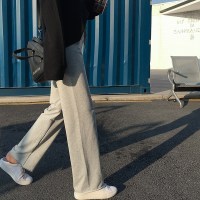 运动裤子女夏2019新款宽松显瘦学生休闲直筒灰色阔腿裤女高腰垂感