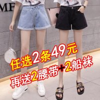 高腰牛仔短裤女夏2019新款韩版外穿宽松百搭学生破洞显瘦a字裤热