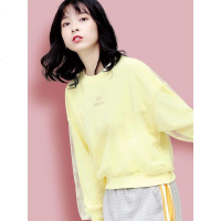 黄色网纱卫衣女2019新款春装套头圆领无帽宽松韩版短款上衣潮外套