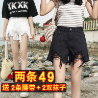 黑色破洞牛仔短裤女夏2019新款韩版宽松显瘦网红高腰a字阔腿热裤