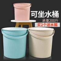  泡脚桶澡桶凳家用带盖洗澡加厚款手提桶蓝塑料制品水桶桶收纳 果绿 高33.5 31.5 特大号  