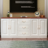 木电视柜现代简约高款白色储物柜客厅组合地柜卧室电视柜小户型 160*40*70白色加红棕色 组装