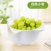 洗菜盆沥水篮双层塑料厨房洗水果洗菜家用菜篮客厅创意水果盘 360°翻转小号白色