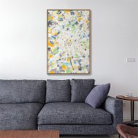 北欧城市地图玄关装饰画竖版过道挂画客厅沙发背景墙装饰现代壁画 C款-米兰 50*75单幅木色简框
