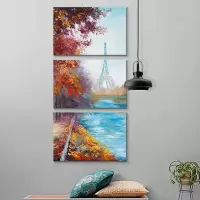 树林油画风格酒店玄关画走廊过道装饰画客厅入户竖版三联画 C款-埃菲尔铁塔 40x60cm整套组合
