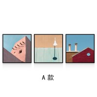 彩色现代简约建筑装饰画工业风办公室客厅挂画北欧餐厅软装墙壁画 A款 40*40整套白色简框拼套