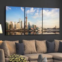 城市景观三联无框画现代简约挂画客厅装饰画沙发背景墙画 D款-上海 50*75整套38mm内框厚度