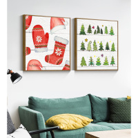 圣诞节元素装饰画商场店铺场景麋鹿圣诞树袜子餐厅酒店挂画墙壁画 B款 40x40整套拼套33mm（原木色框）
