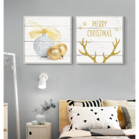 圣诞节元素装饰画商场店铺场景麋鹿圣诞树袜子餐厅酒店挂画墙壁画 F款 40x40整套拼套33mm（原木色框）