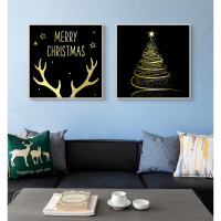 圣诞节元素装饰画商场店铺场景麋鹿圣诞树袜子餐厅酒店挂画墙壁画 G款 40x40整套拼套33mm(原木色框)