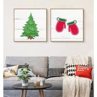 圣诞节元素装饰画商场店铺场景麋鹿圣诞树袜子餐厅酒店挂画墙壁画 E款 40x40整套拼套33mm(原木色框)