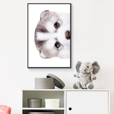 北欧风现代创意客厅装饰画卧室床头挂画动物壁画宠物狗狗猫咪墙画 D款 90*60白色简框