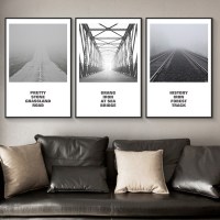 客厅装饰画现代简约挂画沙发背景墙壁画星空日落三联画 A款-路 60*40原木色框拼套