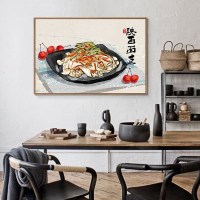 中国特色菜中式餐厅美食挂画饭厅墙面装饰画酒楼房间壁画 E款-陕西面皮 40x60单幅黑色简框