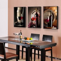 北欧风格西餐厅水果装饰画唯美有框画饭厅壁画红酒自助餐挂画墙画 C款 50x75整套白色简框拼套