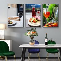 北欧风格西餐厅水果装饰画唯美有框画饭厅壁画红酒自助餐挂画墙画 D款 50x75整套白色简框拼套