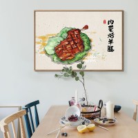 中国地道美食画餐厅墙面壁画特色小吃店装饰画碳烧店挂画 C款-内蒙烤羊腿 40x60单幅白色简框