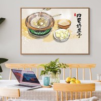 中国地道美食画餐厅墙面壁画特色小吃店装饰画碳烧店挂画 D款-内蒙奶皮子 50x75单幅黑色简框