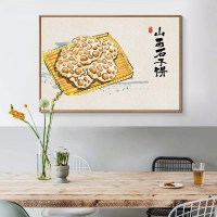 中国地道美食画餐厅墙面壁画特色小吃店装饰画碳烧店挂画 F款-山西石子饼 50x75单幅黑色简框