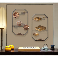 客厅餐厅墙壁装饰挂件新中式背景墙装饰品创意墙上壁挂中国风墙饰 荷塘+祥云(都配一只鸟)