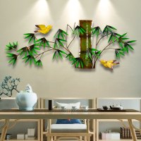 简约现代金属铁艺壁饰壁挂墙上竹子挂饰客厅书房餐厅墙面装饰挂件 竹+鸟一套