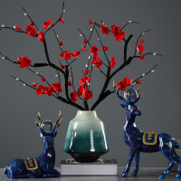 客厅酒柜装饰品摆件家居饰品美式创意摆设玄关鞋柜麋鹿工艺品 A款三件套[带2枝红梅]