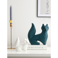 北欧风格狐狸装饰摆件现代简约客厅办公室玄关创意书房动物摆设 哑光狐狸两件套[套装价]