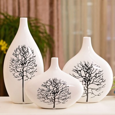 家居客厅花瓶摆件现代花器摆设陶瓷花瓶花插结婚白桦树 三件套套装价