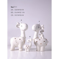 北欧简约描金梅花鹿摆件创意礼品萌鹿陶瓷客厅酒柜家居装饰品摆设 梅花鹿一家亲(套装价)