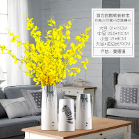 北欧简约家居饰品插花陶瓷花瓶装饰摆设样板房餐桌客厅电视柜摆件 三件套斑马花瓶+6支跳舞兰[套装价]