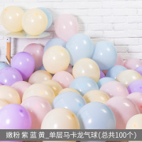 网红马卡龙色气球创意婚礼结婚房间儿童生日派对场景布置装饰用品 嫰粉紫蓝黄_单层马卡龙气球(总共100个)