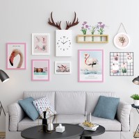 北欧风格餐厅墙面装饰挂件客厅墙壁墙上创意挂饰卧室墙饰鹿头壁挂 白粉钟表款(火烈鸟)