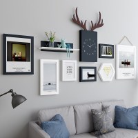 北欧风相框挂墙贴组合画框照片墙装饰简约客厅创意个性墙上免打孔 守候+黑白钟表款 占墙面积:165*97cm