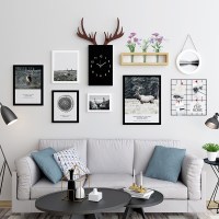 北欧风墙面装饰品房间墙壁挂饰房屋卧室墙上挂件室内客厅创意墙体 B款黑白森林麋鹿(钟表款)