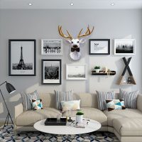 北欧风格客厅装饰画卧室现代简约墙画餐厅墙 黑白鹿头版[俯瞰城市] 占墙面积[213cm*78cm]30mm厚板组合一套价