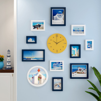 客厅照片墙免打孔创意墙壁相框挂墙组合ins风房间背景墙面装饰品 地中海风情-白蓝