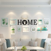 相框创意挂墙像框架组合简约画框九宫格相片框连体挂照片墙装饰 白青绿叶小调(ps-023) 占墙面积见详情页