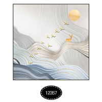 北欧麋鹿沙发背景墙装饰画客厅轻奢抽象挂画现代简约餐厅壁画 12357 70*70典雅金框油画布画面AA