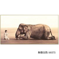 大象办公室挂画现代简约沙发背景墙装饰画北欧大气客厅壁画尘与雪 10375 160*80尊贵黑框油画布画面AA